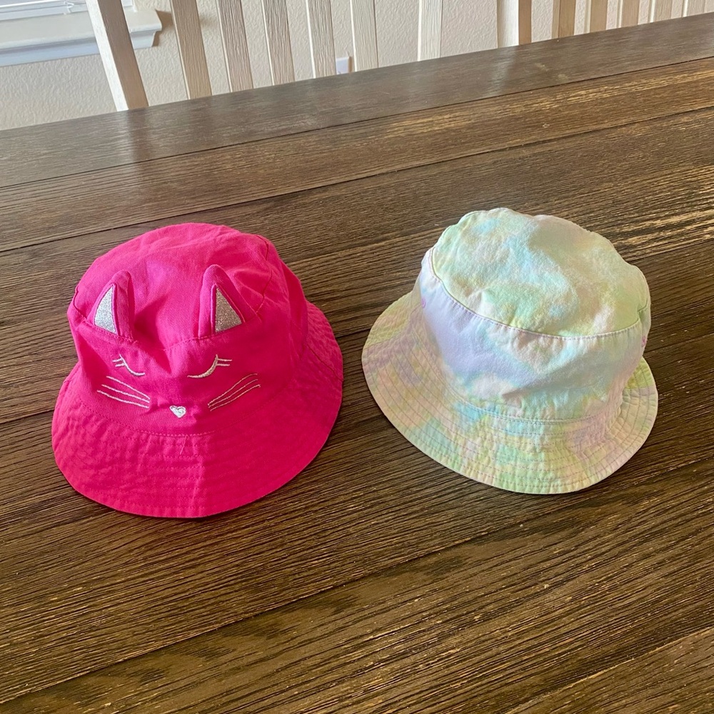 Bucket Hat Bundle Toddler Girl’s Two Pink Cat Ears Tie Dye Purple Reversible
